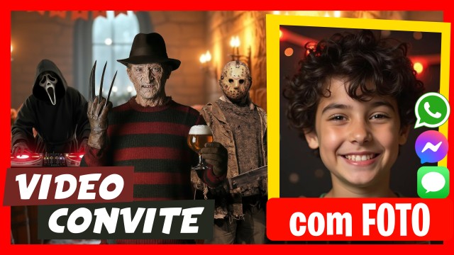 Convite do WhatsApp Halloween Krueger Jason Myers Chucky