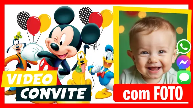 Convite digital do Mickey Mouse para WhatsApp