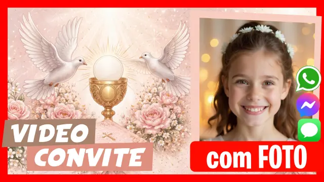 Convite em vídeo para Primeira Comunhão ou Crisma para meninas