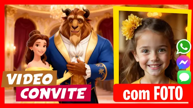 A Bela e a Fera - Descubra nossos convites em vídeo personalizados.