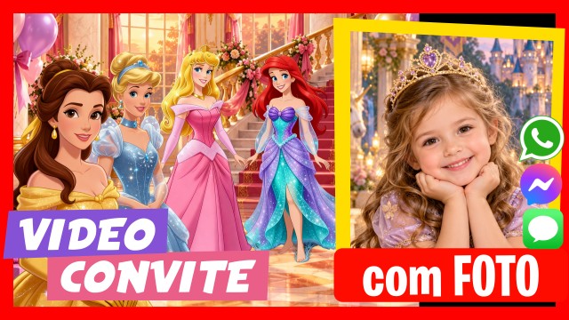 Convite do WhatsApp Princesas Disney Castelo