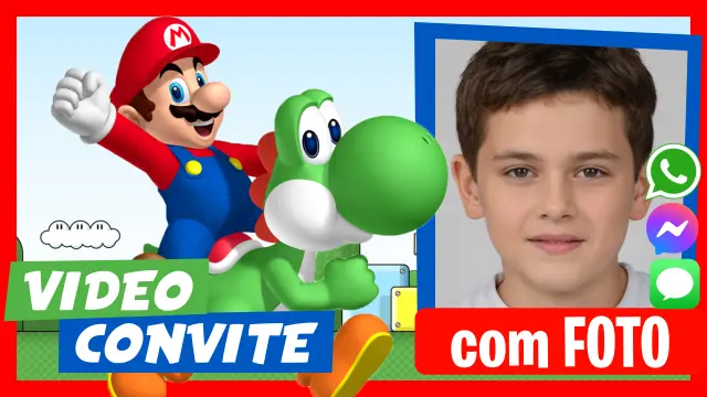 Convite de aniversário do Mario Bros e Yoshi