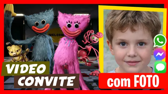 Video Convite Poppy Playtime Festa de Aniversário Huggy Wuggy e Kissy