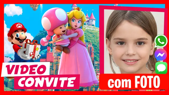 Video Convite Personalizado de Princesa Peach e Mario Bros Aniversário Infantil