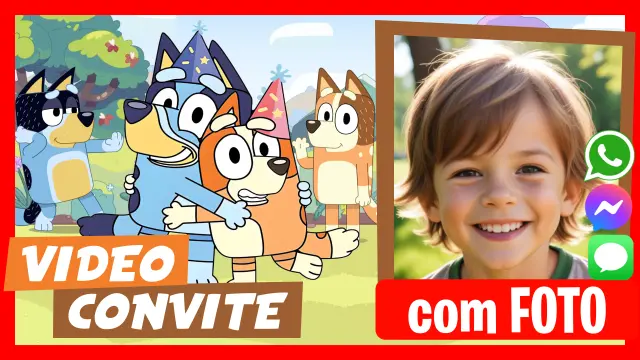 Convite em Vídeo Bluey e Bingo Design Vertical
