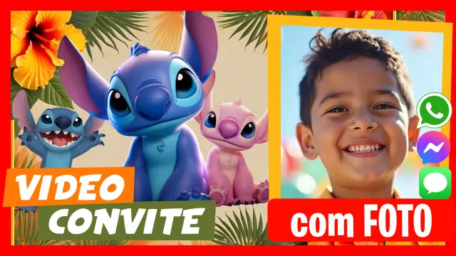 Video Convite Stitch, Lilo, Angel Festa de Aniversário