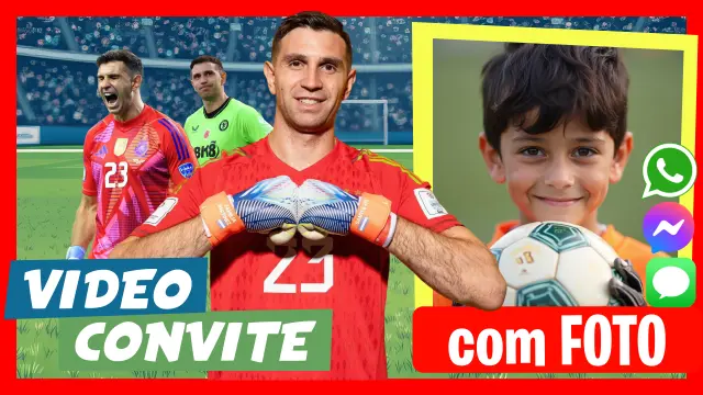 Convite em vídeo para a festa de Futebol de Dibu Martinez