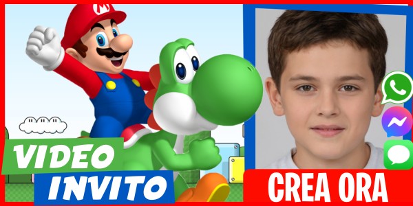 Crea Video Invito Festa a sorpresa di Mario Bros e Yoshi