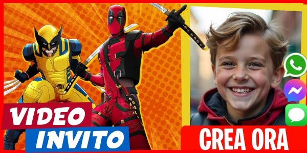 Crea Video Invito Carta di Deadpool e Wolverine