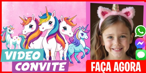 Faça um Video Convite Unicórnio Rosa
