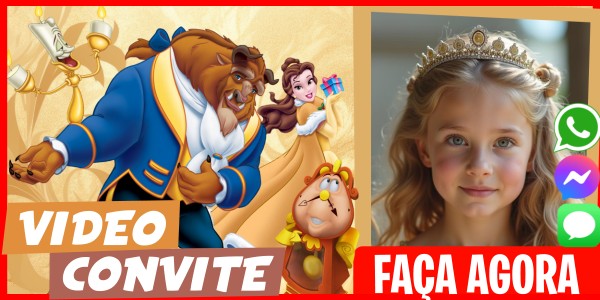 Faça um Video Convite Convite de aniversário da Bela e a Fera