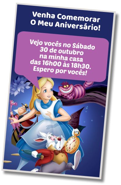 Faça um Convite Virtual Festa Tema Alice no Pais das Maravilhas