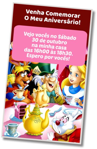 Faça um Convite Virtual Aniversário Tema Alice no País das Maravilhas