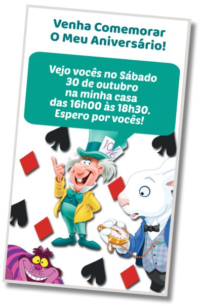 Faça um Convite Virtual Festa a Fantasia Alice no País Das Maravilhas