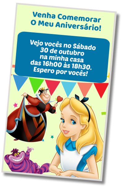 Faça um Convite Virtual Feliz Aniversário Alice no País das Maravilhas