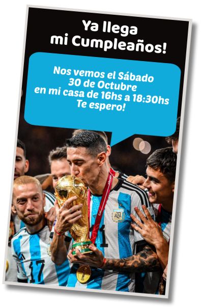 Invitación de cumpleaños personalizada gratis Cumpleaños Selección Argentina Campeona