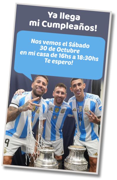 Invitación de cumpleaños personalizada gratis Saludo de Cumpleaños Otamendi Messi Di María