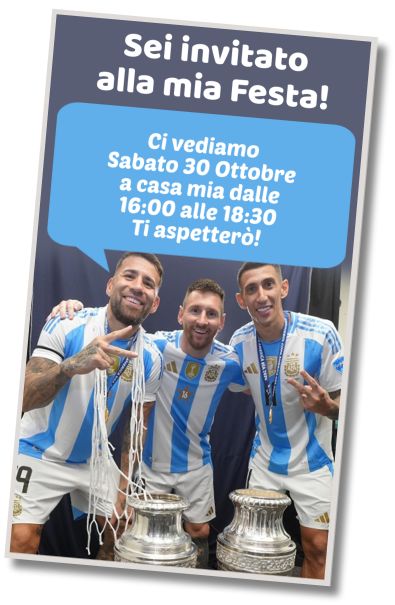 Invito di compleanno personalizzato gratis Auguri di Compleanno Otamendi Messi Di María