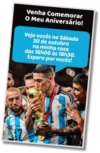 Convite de aniversário personalizado grátis Aniversário do Campeão da Seleção Argentina