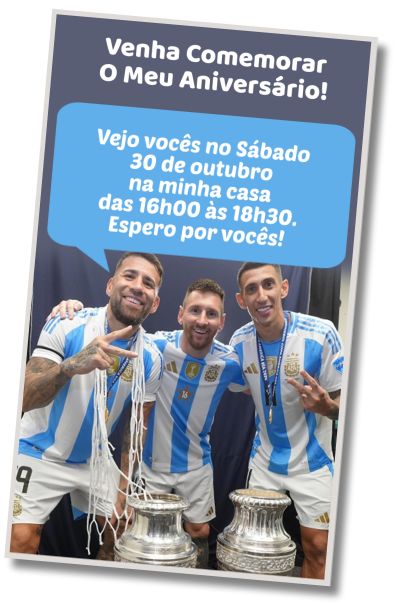 Convite de aniversário personalizado grátis Saudações de Aniversário Otamendi Messi Di María