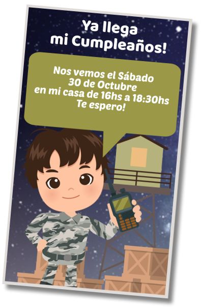 Invitación de cumpleaños personalizada gratis Fiesta Pijamada Militar