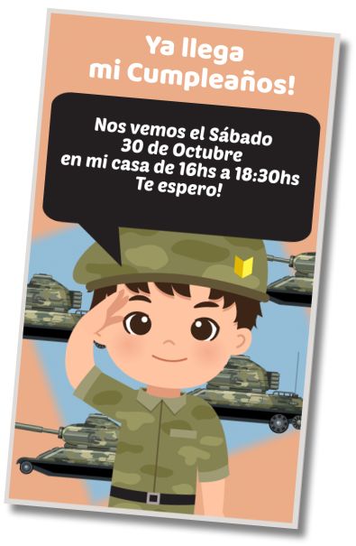 Invitación de cumpleaños personalizada gratis Fiesta de Disfraces Militar