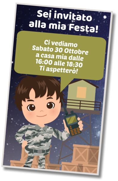 Invito di compleanno personalizzato gratis Pigiama Party Militare