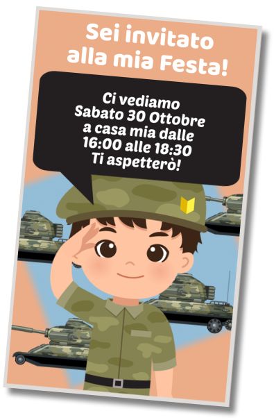 Invito di compleanno personalizzato gratis Festa in Costume Militare