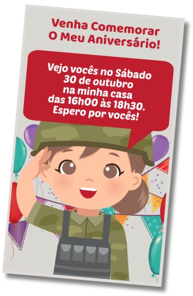 Convite de aniversário personalizado grátis Saudações de Aniversário Soldados