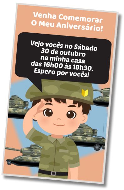 Convite de aniversário personalizado grátis Festa à Fantasia Militar
