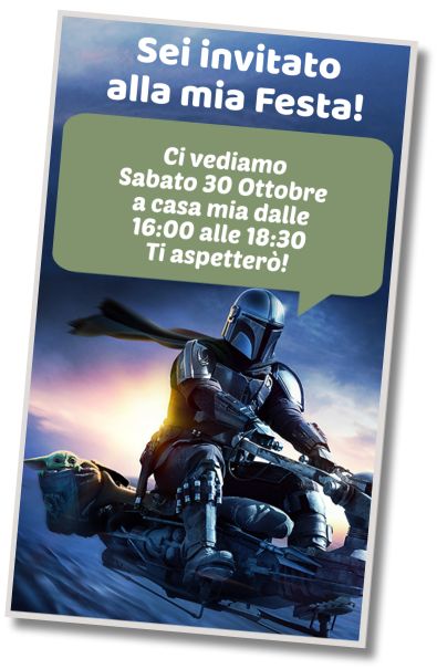 Invito di compleanno personalizzato gratuito Baby Yoda Mandalorian Festa a Sorpresa