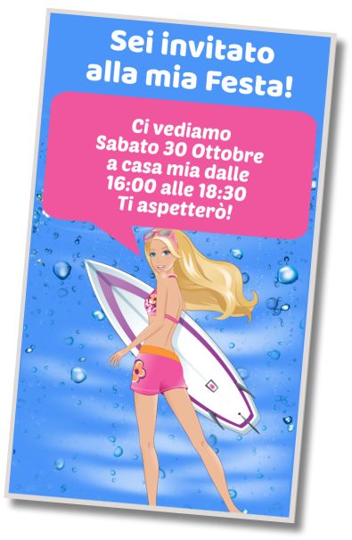 Invito di compleanno personalizzato gratis Barbie Festa in Piscina