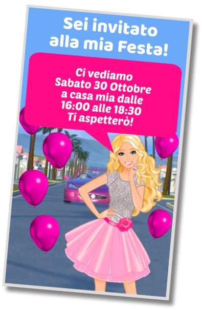 Invito di compleanno personalizzato gratis Festa a Sorpresa in Stile Barbie