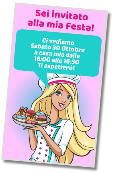 Invito di compleanno personalizzato gratis Festa di Cucina di Barbie