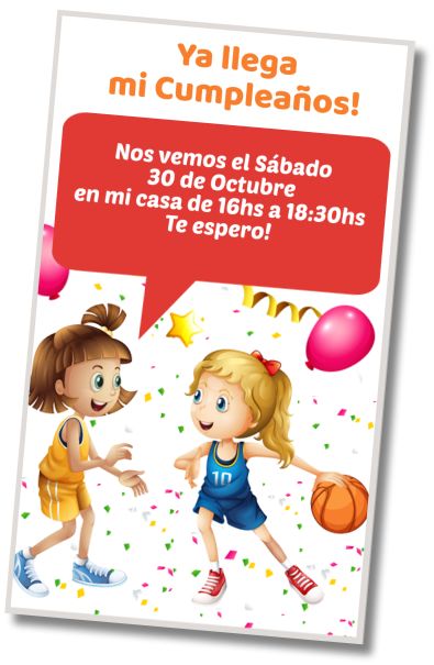 Invitación de cumpleaños personalizada gratis Fiesta Pijamada Basquetbol