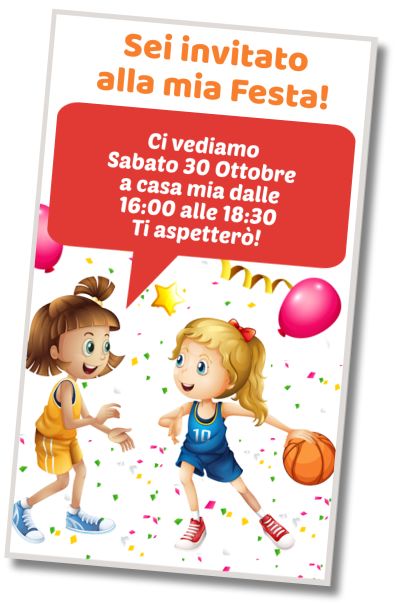 Invito di compleanno personalizzato gratis Pigiama Party a Tema Pallacanestro