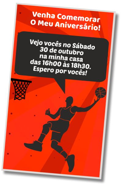 Convite de aniversário personalizado grátis Festa de Basquetebol