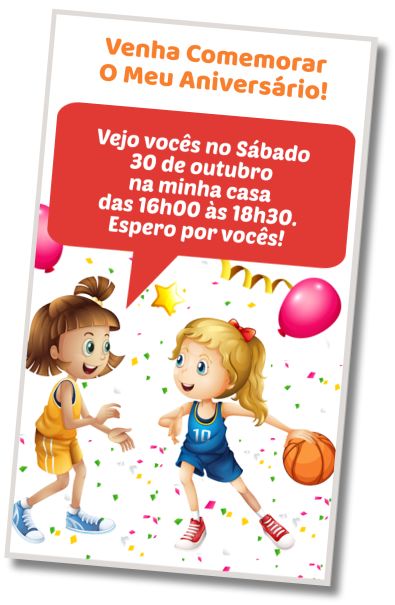 Convite de aniversário personalizado grátis Festa do Pijama de Basquete