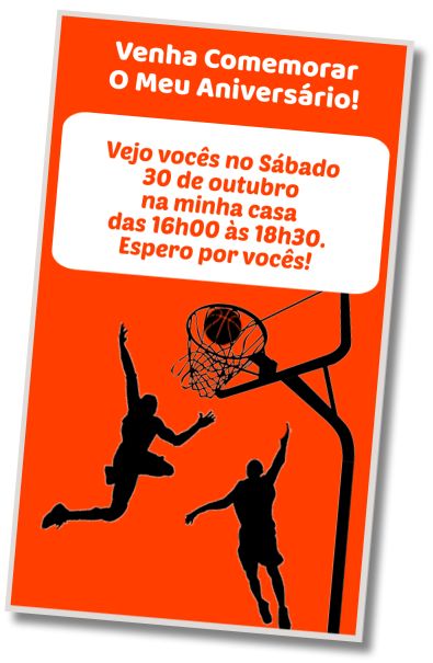 Convite de aniversário personalizado grátis Festa à Fantasia de Basquetebol