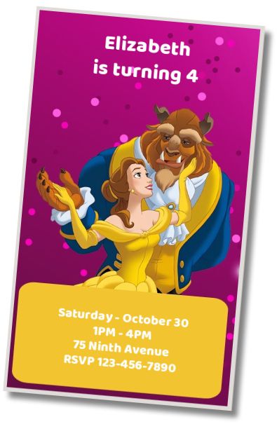 Free personalized birthday invitation Beauty and the Beast Invitation