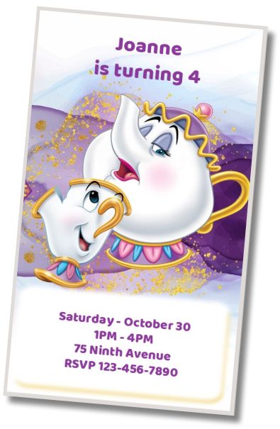 Free personalized birthday invitation Beauty and the Beast Greeting