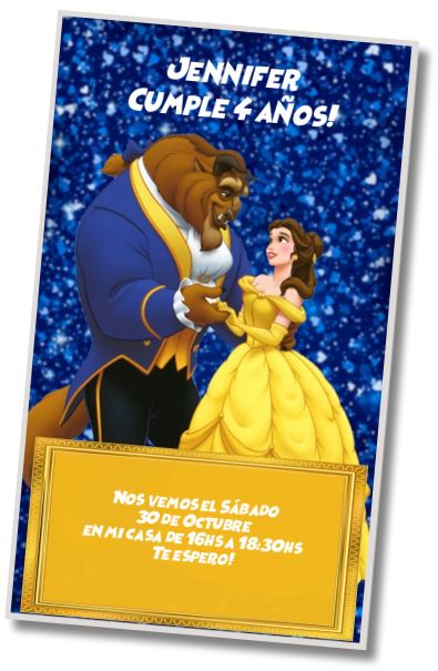 Invitación de cumpleaños personalizada gratis Plantilla de La Bella y la Bestia
