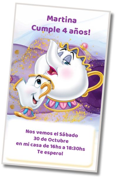 Invitación de cumpleaños personalizada gratis Saludo de La Bella y la Bestia