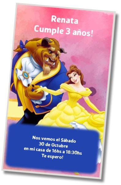 Invitación de cumpleaños personalizada gratis Invitación La Bella y la Bestia