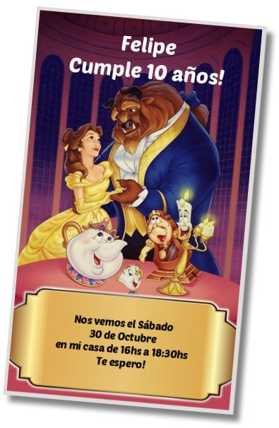 Invitación de cumpleaños personalizada gratis Plantilla La Bella y la Bestia