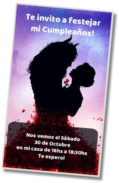 Invitación de cumpleaños personalizada gratis Invitación La Bella y la Bestia