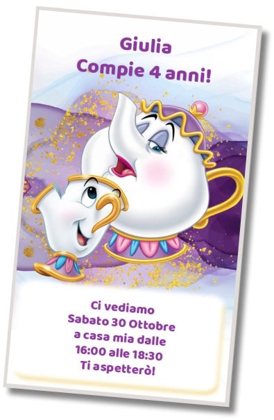 Invito di compleanno personalizzato gratis Saluti dalla Bella e la Bestia