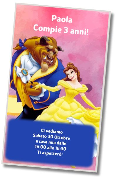 Invito di compleanno personalizzato gratis Invito La Bella e la Bestia