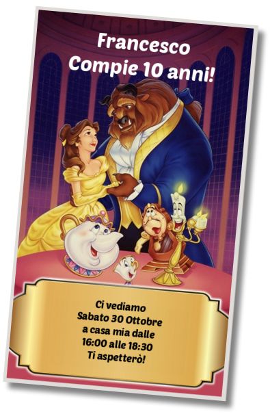 Invito di compleanno personalizzato gratis Modello La Bella e la Bestia