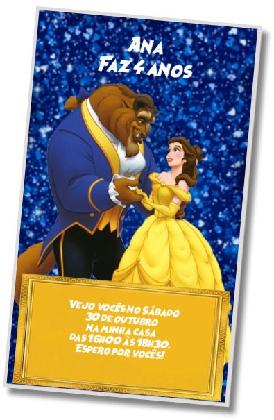Convite de aniversário personalizado grátis Modelo A Bela e a Fera